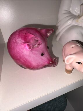 Handblown Pink Glass Pig Figurine